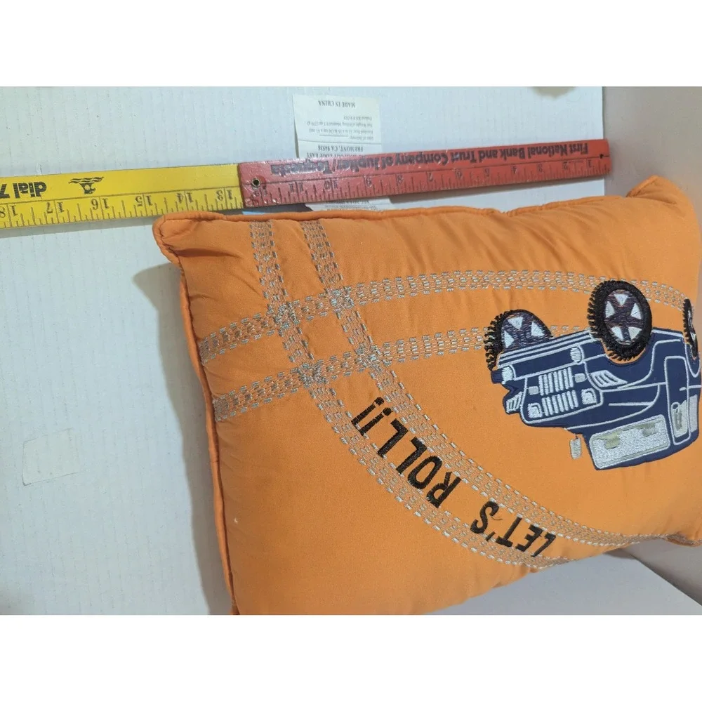 Lightning Bug Orange Lets Roll Off-Road Vehicle‎ Embroidered Decorative Pillow